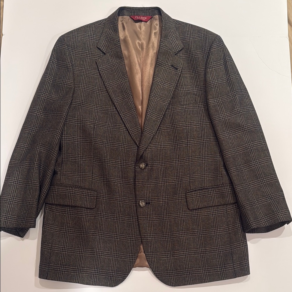 Jos. A. Bank Brown Plaid Blazer Silk Wool Blend Sz 44R Blazer